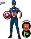 Boys Captain America Costume w/ Trick or Treat Safety Kit