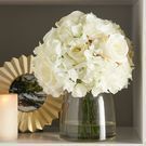 Hydrangea And Rose Arrangement In Glass Vase