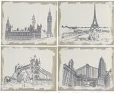 Burlap Cities 4 Piece Painting Print Set
