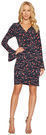 London Times Brick Print Bell Sleeve Wrap Dress