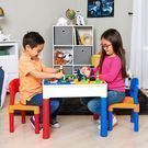 3 In 1 Kids Building Block Activity Table Set w/2 Chairs